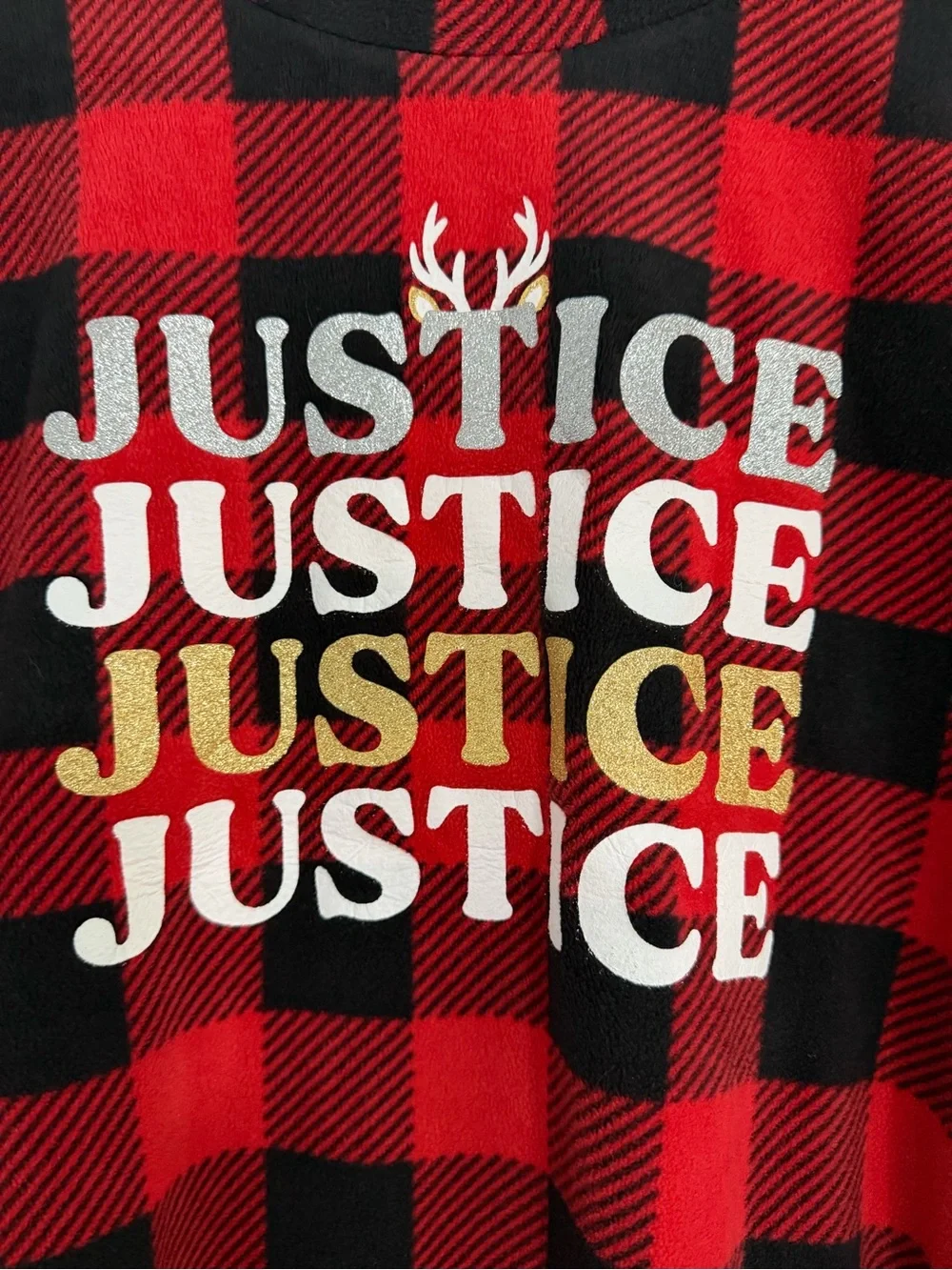 Justice buffalo plaid two piece fleece pajamas girls size XL holiday